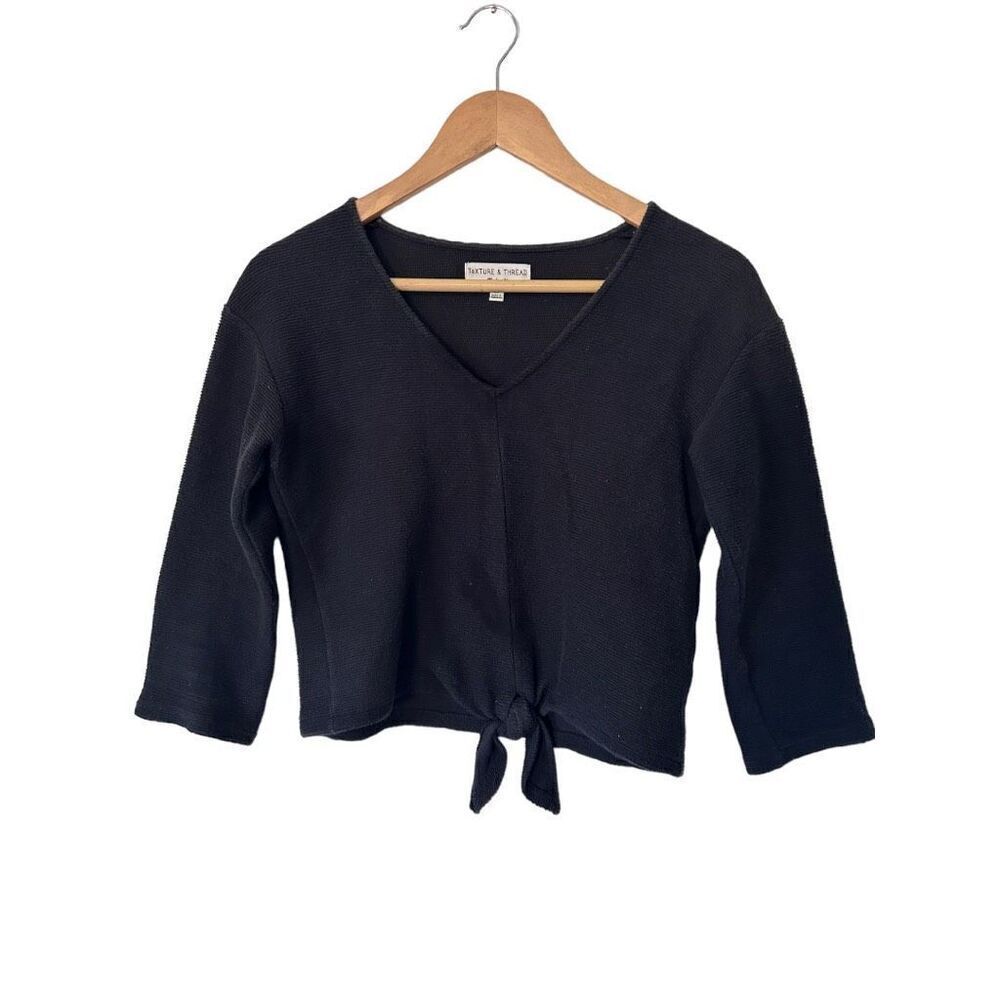 Texture and Thread x Madewell Black 3/4 Sleeve Tie Front Blouse Size XS